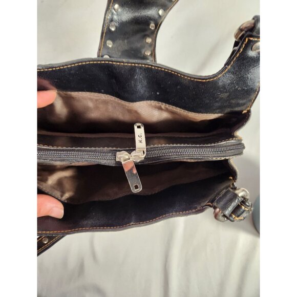 Vintage MC Mark Chantel Western Leather Handbag Scrollwork Metalwork Studded - Picture 5 of 8